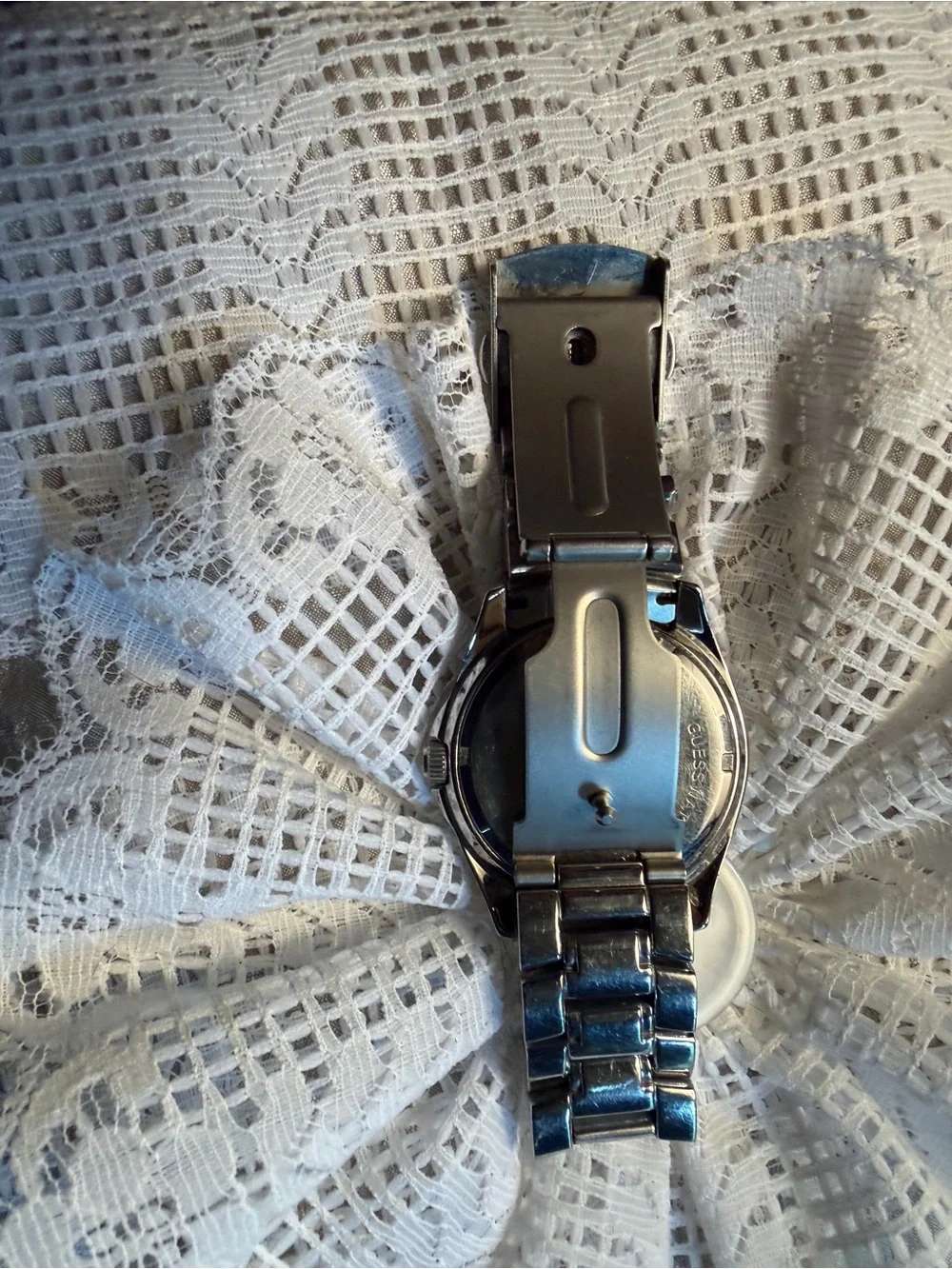 GUESS Silver Crystal-Trim Mother-of-Pearl Dial Watch